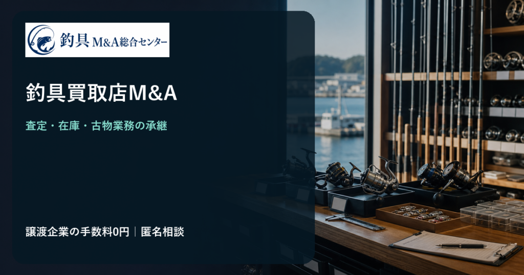 釣具買取店M&Aで中古リールの査定と在庫承継を検討するイメージ