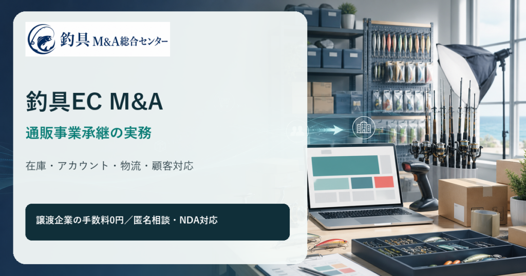 釣具EC M&Aの在庫・ECアカウント・物流承継を表すオリジナル図版